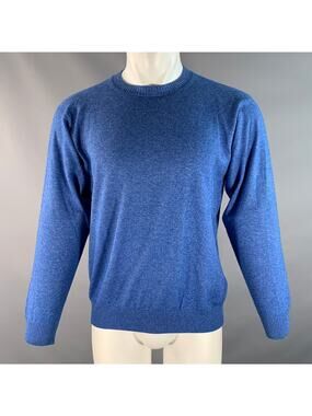 KITON Size M Blue Knitted Cashmere / Silk Crew-Neck Pullover
